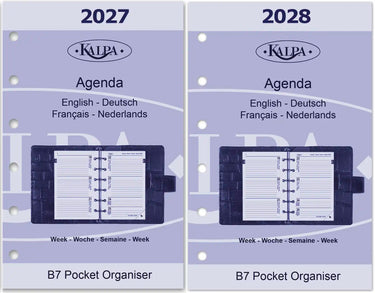 6236-27-28 125 x 80 mm Pocket 6 Ring Linder inserts hebdomadaire en de fr 2027 2028